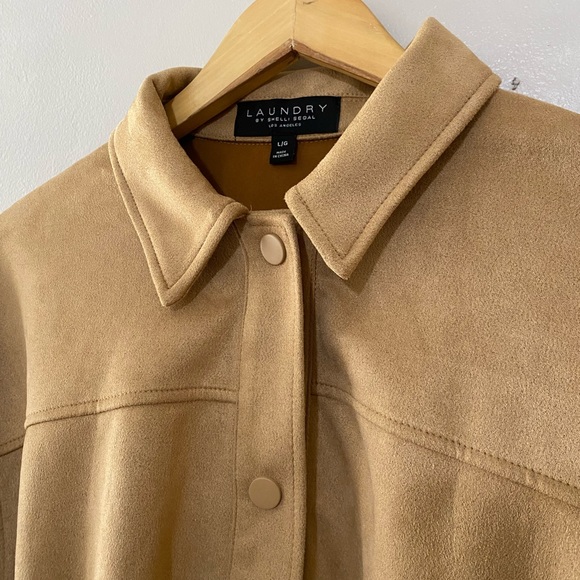 Laundry by Shelli Segal sz L Tan Faux Suede Jacket with Snap Closure Tie Waist - Picture 4 of 14